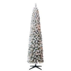 Cheapest ⭐ 7ft. Pre-Lit Flocked Artificial Pencil 🥰 Christmas Tree, Clear Lights by Ashland® 🤩