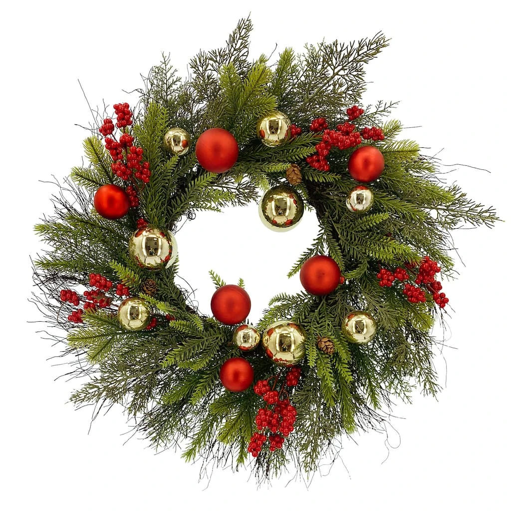 Hot Sale 😍 24" Red & Gold Ornament, Mixed Pine & Berry Wreath by Ashland® ⭐ 3 Hot Sale 😍 24" Red & Gold Ornament, Mixed Pine & Berry Wreath by Ashland® ⭐