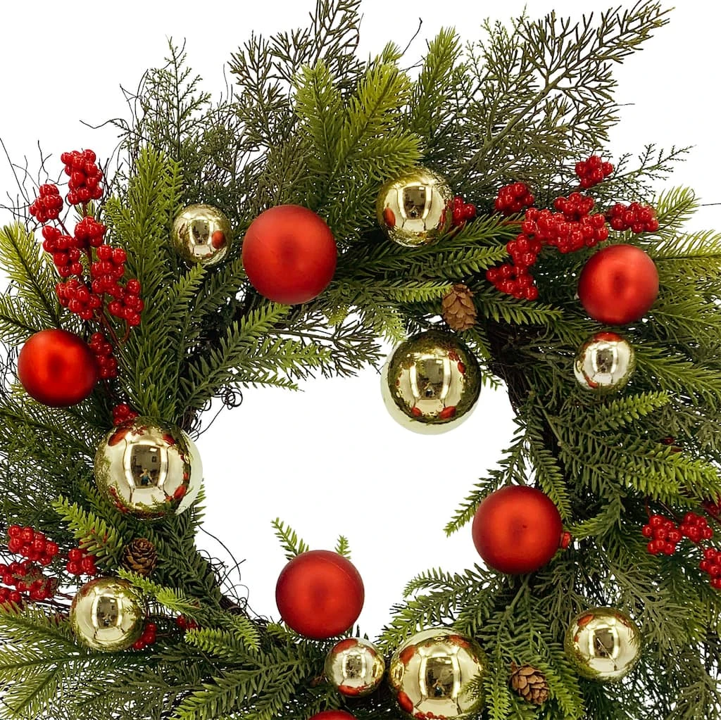 Hot Sale 😍 24" Red & Gold Ornament, Mixed Pine & Berry Wreath by Ashland® ⭐ 4 Hot Sale 😍 24" Red & Gold Ornament, Mixed Pine & Berry Wreath by Ashland® ⭐ - Image 2