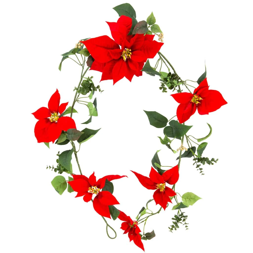 Budget 🛒 6ft. Red Poinsettia Garland by Ashland® ⌛ 4 Budget 🛒 6ft. Red Poinsettia Garland by Ashland® ⌛ - Image 2