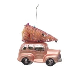 Best Pirce ⭐ 4.8'' Pink Car with Tree Glass ❄ Christmas Ornament by Ashland® 🔔