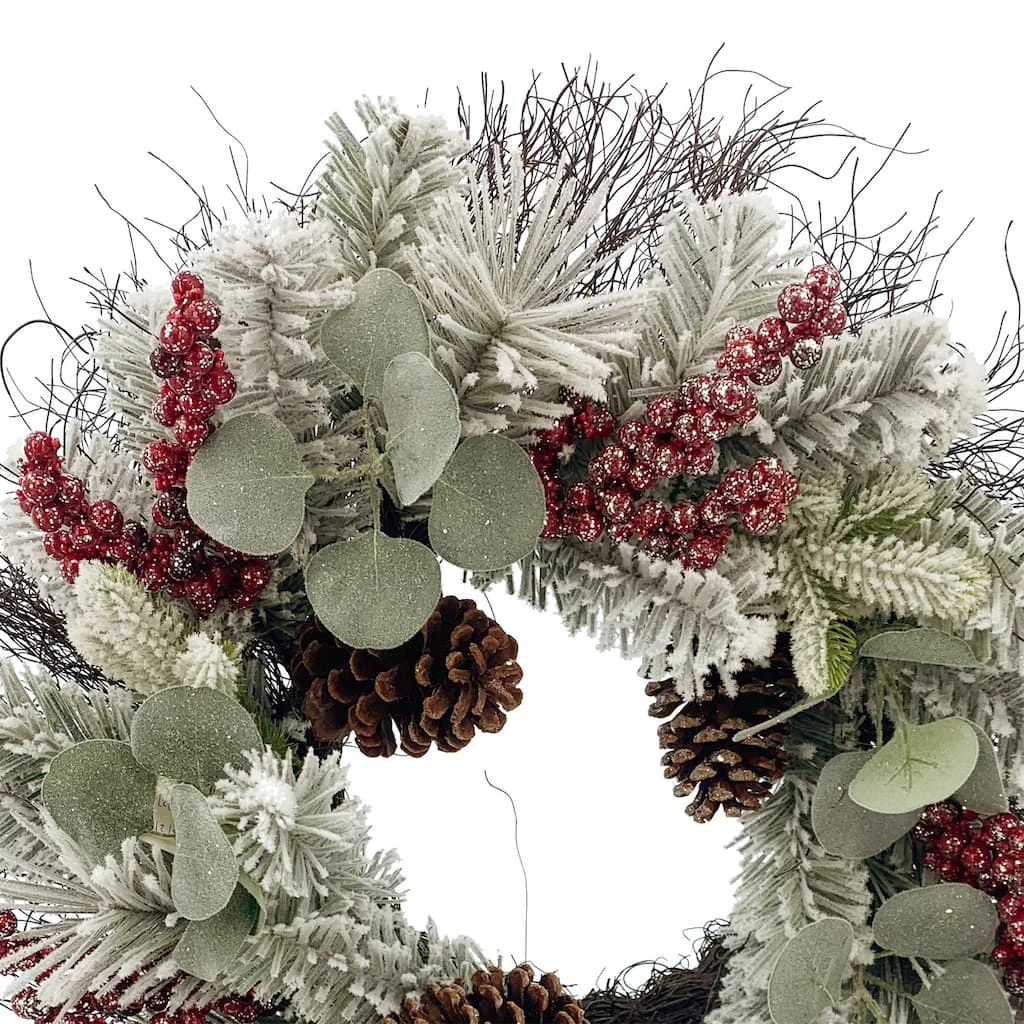 Cheap ✔️ 24" Glittery Flocked Green & Red Berry & Leaf Wreath by Ashland® ❤️ 4 Cheap ✔️ 24" Glittery Flocked Green & Red Berry & Leaf Wreath by Ashland® ❤️ - Image 2