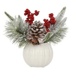 Flash Sale 🛒 10" Pine Needle & Berry Arrangement in Ceramic Pot by Ashland® 🎁