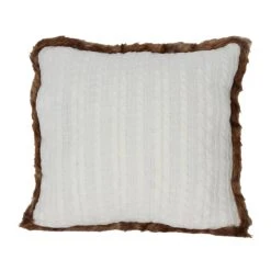 Buy ✔️ White Cable Knit ⌛ Christmas Accent Pillow with Faux Fur Trim by Ashland® 😀