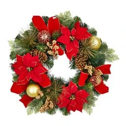 Buy ⌛ 24" Red & Gold Poinsettia & Pinecone Wreath by Ashland® 😍