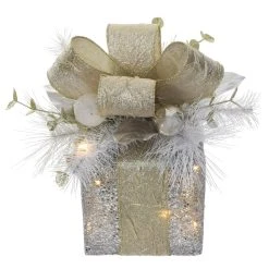 Buy 🌟 11" White Pine & Silver Gift Box With LED Lights by Ashland® 🔔 -Ashland Shop 10700059 2