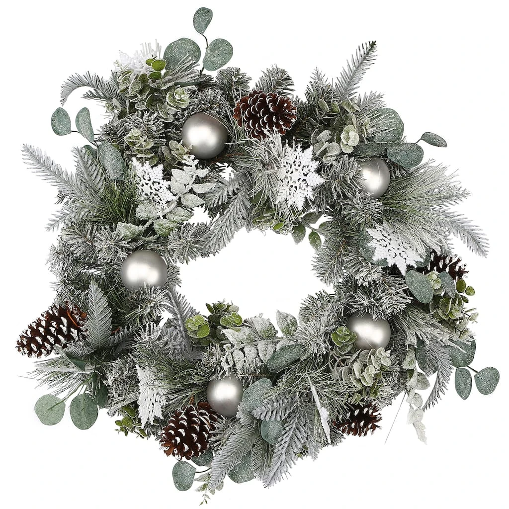 Best deal 🛒 24" Flocked Pine, Snowflakes & Ornaments Wreath by Ashland® ❤️ 3 Best deal 🛒 24" Flocked Pine, Snowflakes & Ornaments Wreath by Ashland® ❤️