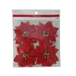 Buy ⭐ 3.5" Red Poinsettia Accents with Glittery Gold Tips by Ashland®, 4ct. 🎉
