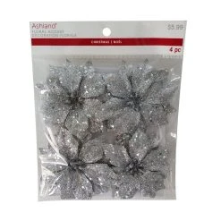Coupon 🥰 3.5" Glittery Silver Poinsettia Accents by Ashland®, 4ct. 🔔