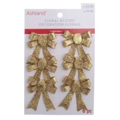 Coupon 🎉 Gold Glitter Bows, 6ct. by Ashland® Christmas 🌟