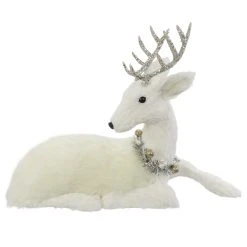 Flash Sale ⌛ 16" White Sitting Deer with Tinsel Wreath Tabletop Figure by Ashland® 👏