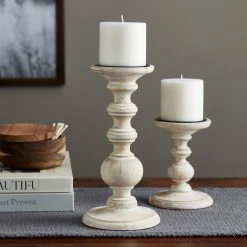 New 🔔 8 Pack: 10" Whitewashed Wood Carved Pillar Candle Holder by Ashland® 🔥 -Ashland Shop MP639296 20